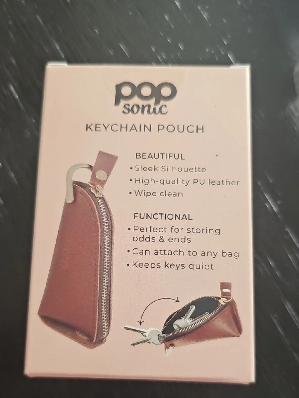 PopSonic Brown Keychain Pouch - Compact Leather Key & Card Holder